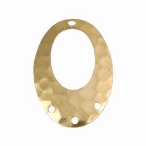 4 Hole Raw Brass Hammered Cutout Oval Pendants (4)