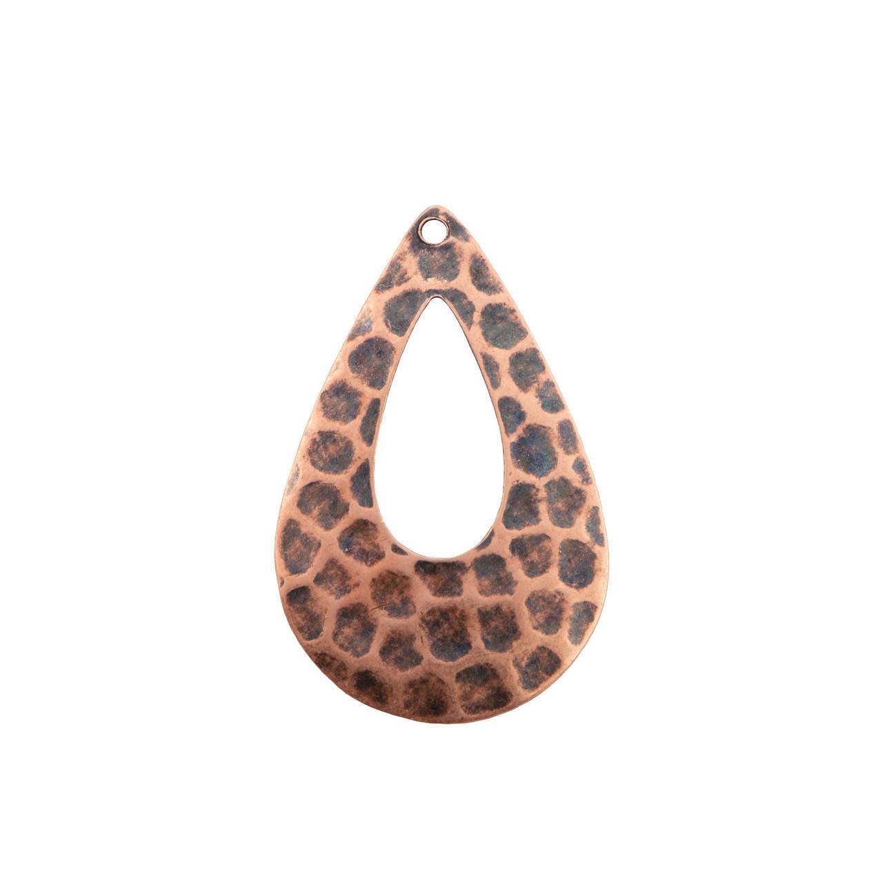 1 Hole Copper Ox Hammered Cutout Plated Teardrop Pendants (4)
