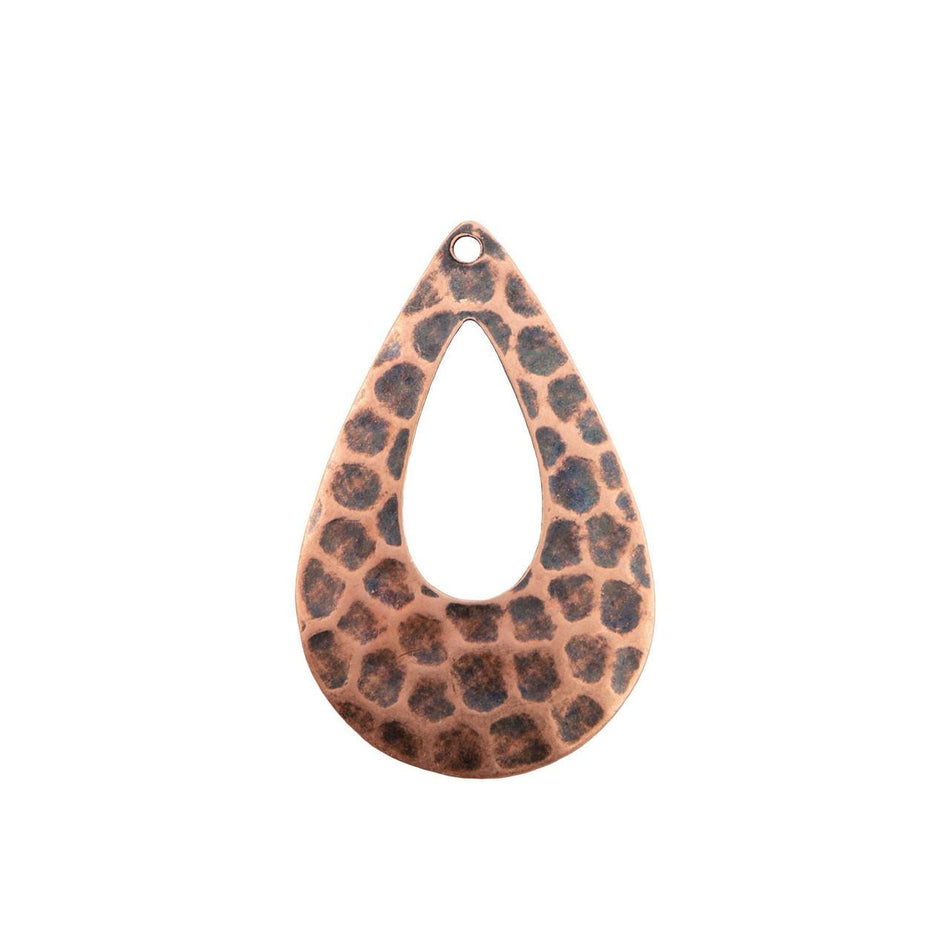1 Hole Copper Ox Hammered Cutout Plated Teardrop Pendants (4)