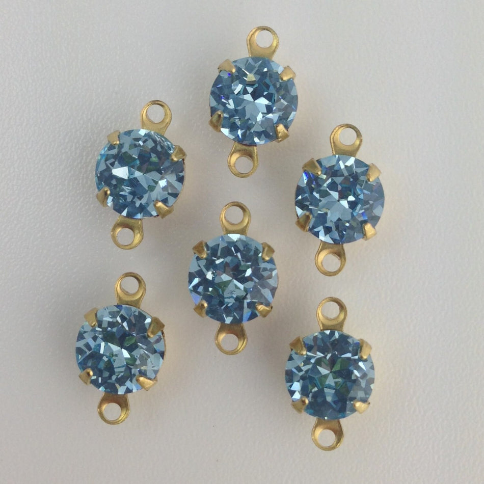 Vintage Light Sapphire Faceted Glass Stone 2 Loop Brass Setting Drops 7mm (6) rnd001JJ2