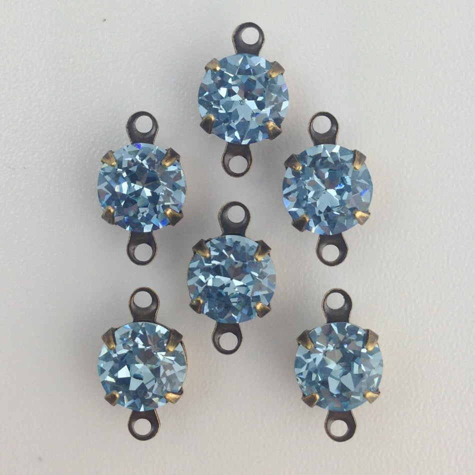 Vintage Light Sapphire Faceted Glass Stone 2 Loop Brass Ox Setting Drops 7mm (6) rnd007JJ2