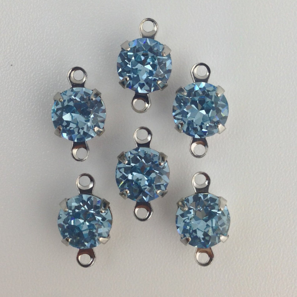 Vintage Light Sapphire Faceted Glass Stone 2 Loop Silver Setting Drops 7mm (6) rnd003JJ2