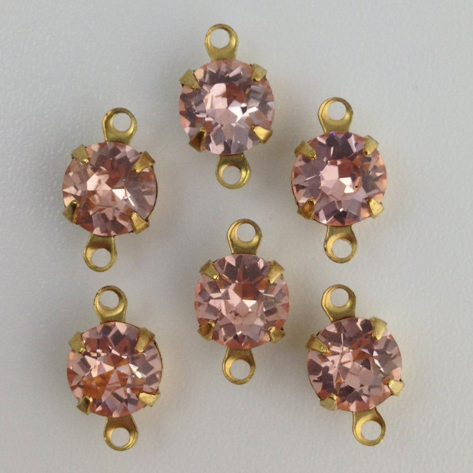Vintage Roseline Faceted Glass Stone 2 Loop Brass Setting Drops 7mm (6) rnd001PP2
