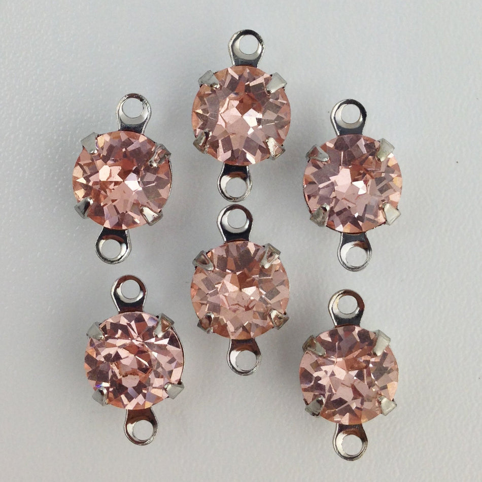 Vintage Roseline Faceted Glass Stone 2 Loop Silver Setting Drops 7mm (6) rnd003PP2