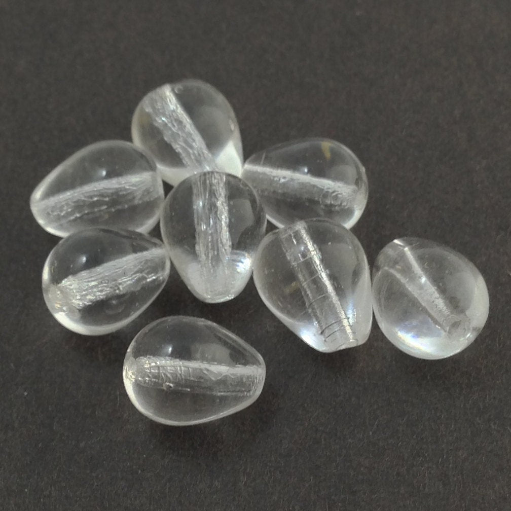 Vintage Clear Chubby Teardrop Glass Beads Germany 9mm (8) grm007D