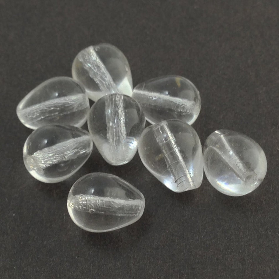 Vintage Clear Chubby Teardrop Glass Beads Germany 9mm (8) grm007D