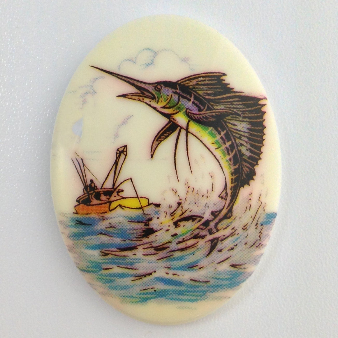 Vintage Sailfish Acrylic Cameo Germany 40x30mm (1) cab864B