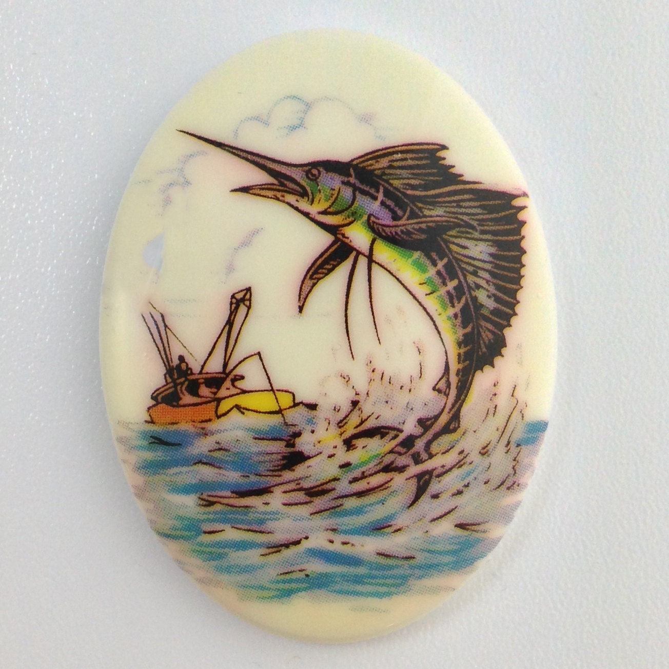 Vintage Sailfish Acrylic Cameo Germany 40x30mm (1) cab864B