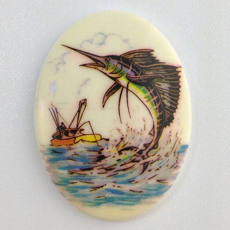 Vintage Sailfish Acrylic Cameo Germany 40x30mm (1) cab864B