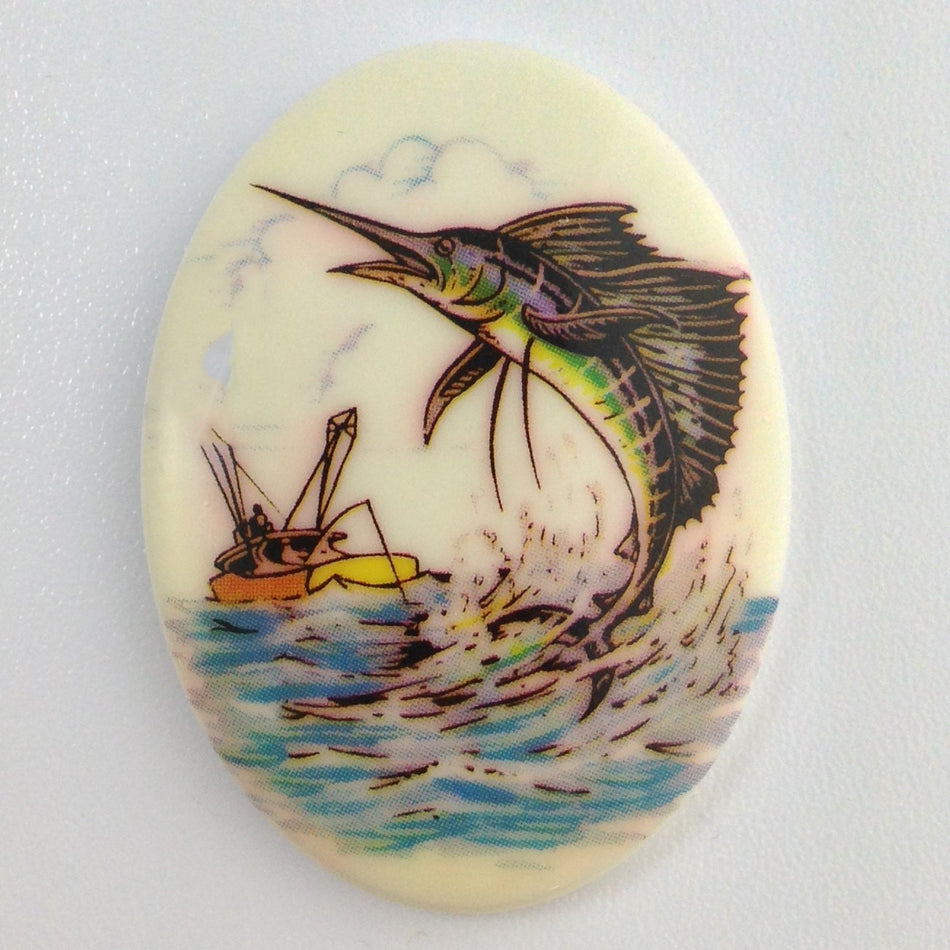 Vintage Sailfish Acrylic Cameo Germany 40x30mm (1) cab864B