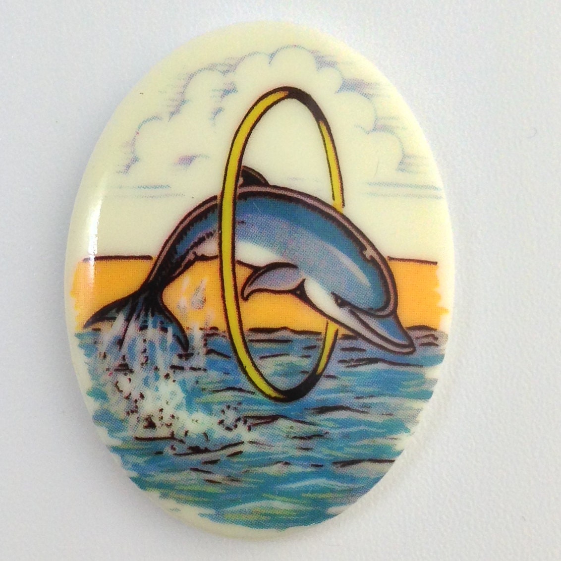 Vintage Dolphin Acrylic Cameo Germany 40x30mm (1) cab864A