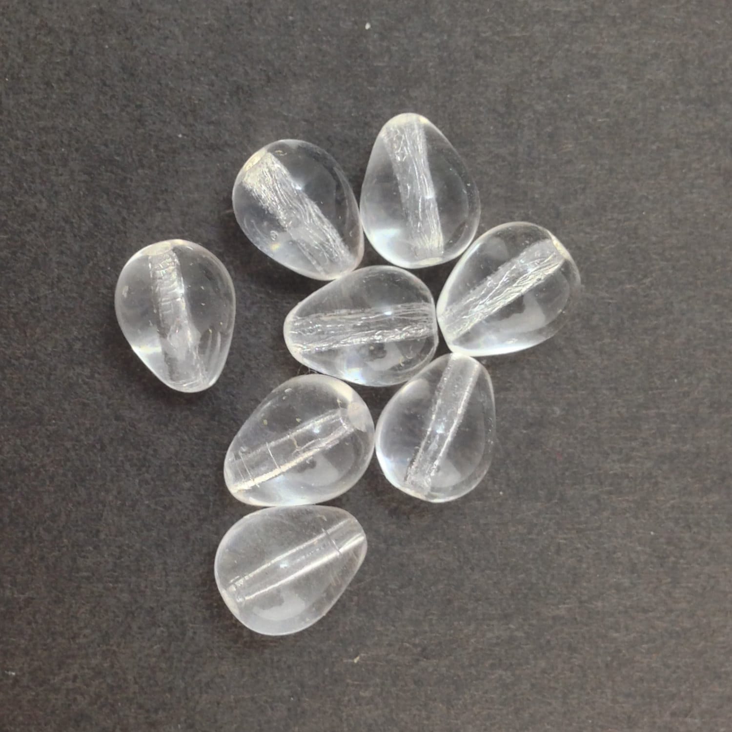 Vintage Clear Chubby Teardrop Glass Beads Germany 9mm (8) grm007D