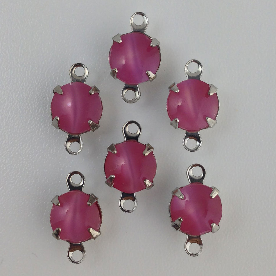 Vintage Pink Moonglow Glass Stone 2 Loop Silver Setting Drops 7mm (6) rnd003Y2