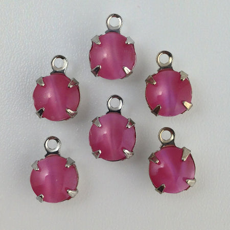 Vintage Pink Moonglow Glass Stone 1 Loop Silver Setting Drops 7mm (6) rnd003Y