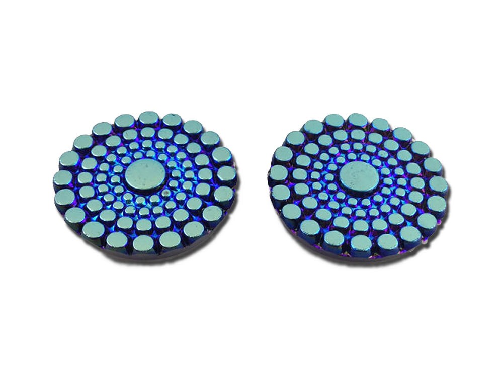 Blue Iridescent Bubble or Bumpy Top Czech Glass Cabochon 22.5mm (2) cab903A