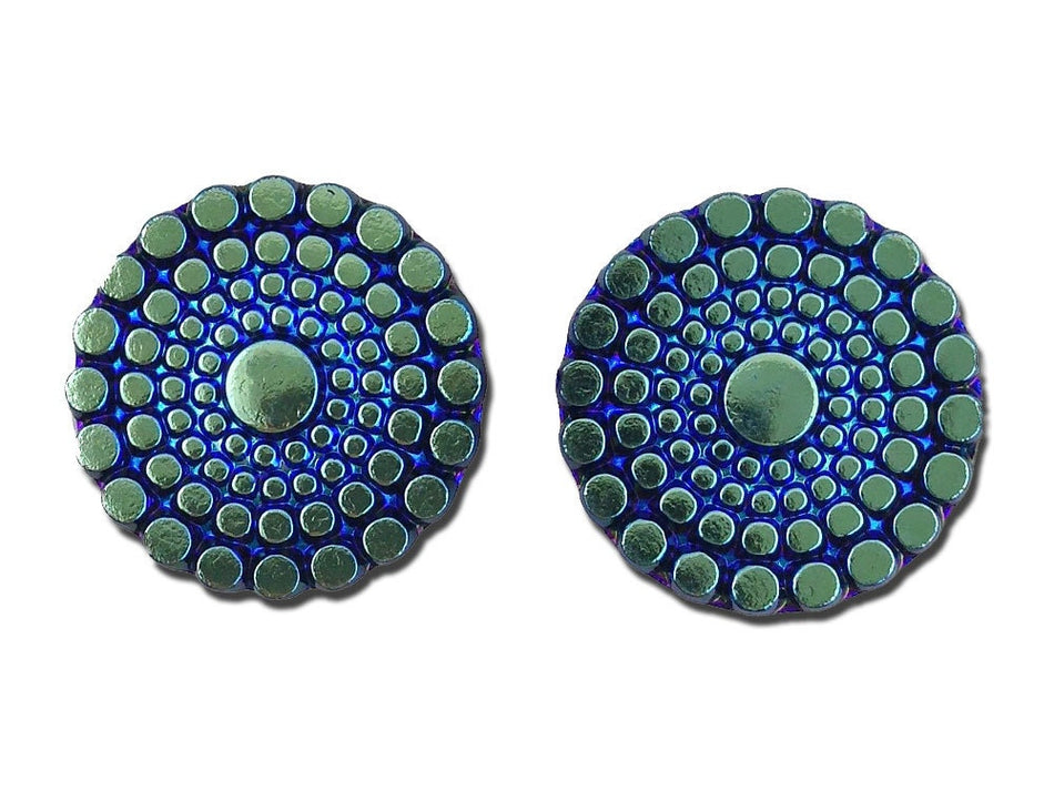 Blue Iridescent Bubble or Bumpy Top Czech Glass Cabochon 22.5mm (2) cab903A