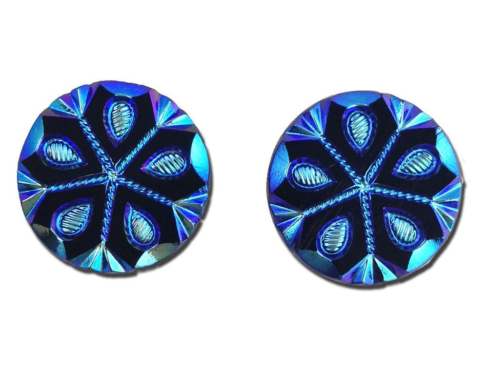 Black with Iridescent Snowflake Etched Czech Glass Cabochon 18mm (2) cab904B