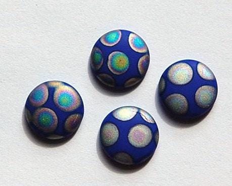 Vintage Matte Blue Glass Peacock Cabochons Germany 10mm cab792A