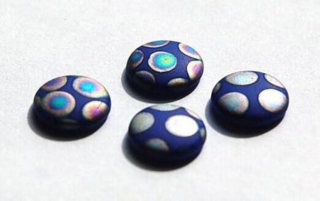 Vintage Matte Blue Glass Peacock Cabochons Germany 10mm cab792A
