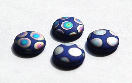 Vintage Matte Blue Glass Peacock Cabochons Germany 10mm cab792A