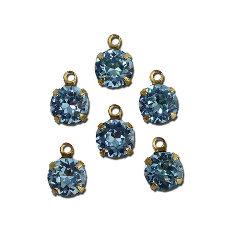 Vintage Light Sapphire Faceted Glass Stone 1 Loop Gold Setting Drops 7mm (6) rnd017JJ