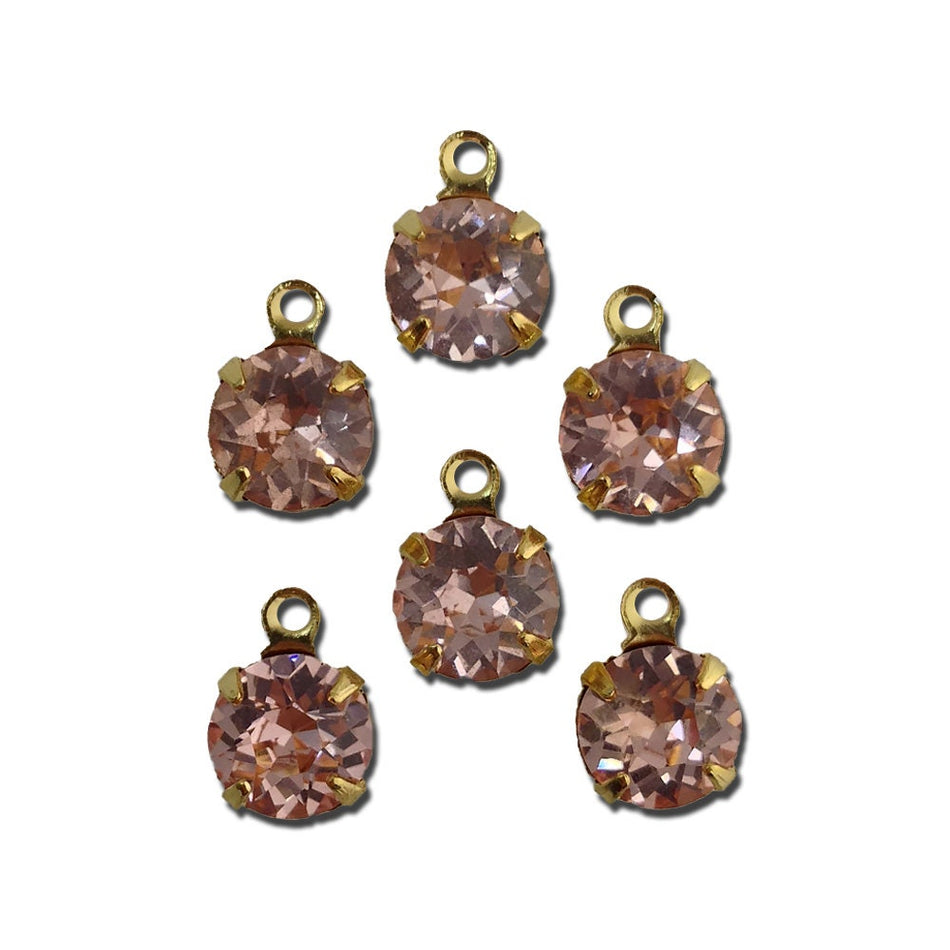 Vintage Roseline Faceted Glass Stone 1 Loop Gold Setting Drops 7mm (6) rnd017PP