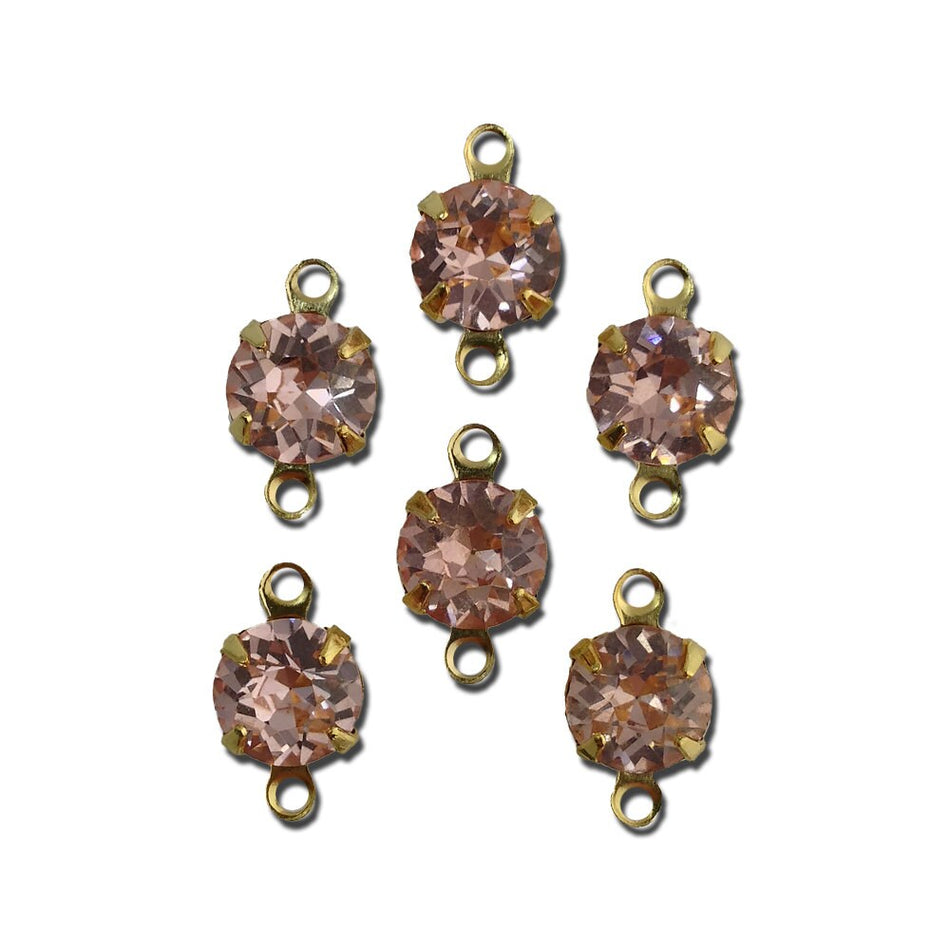 Vintage Roseline Faceted Glass Stone 2 Loop Gold Setting Drops 7mm (6) rnd017PP2