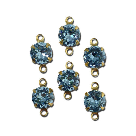 Vintage Light Sapphire Faceted Glass Stone 2 Loop Gold Setting Drops 7mm (6) rnd017JJ2