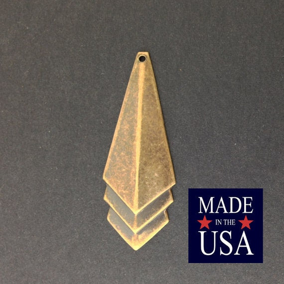 Brass Ox Plated Layered Triangle Pendant Charm Drop LG (4) mtl065N