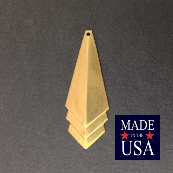 Raw Brass Layered Triangle Pendant Drop 45x17mm (4) mtl065H