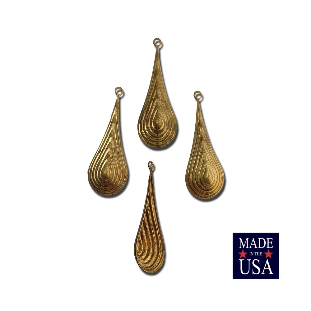Raw Brass Raised Ribbed Rounded Pendant Drop (4) mtl065
