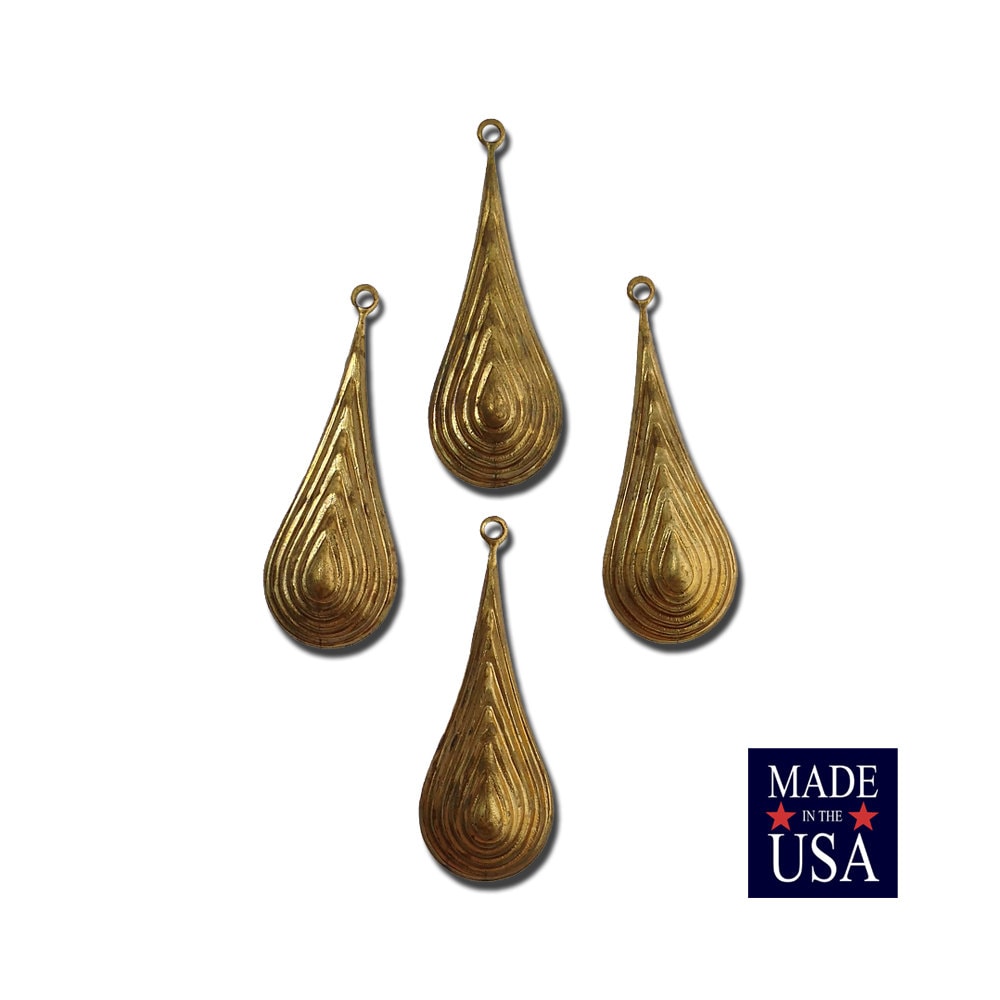Raw Brass Raised Ribbed Rounded Pendant Drop (4) mtl065
