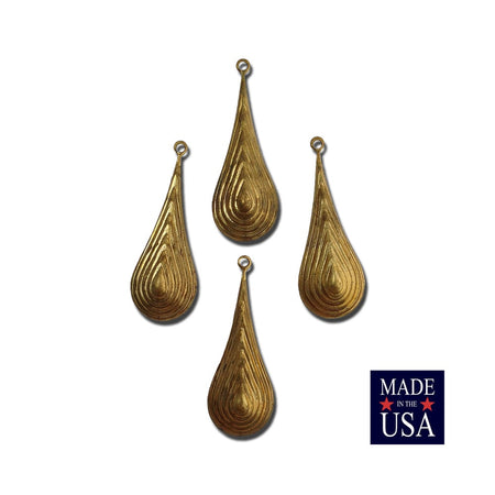 Raw Brass Raised Ribbed Rounded Pendant Drop (4) mtl065
