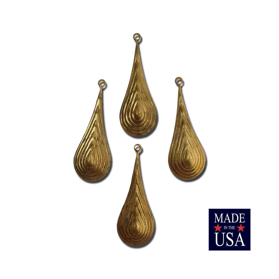 Raw Brass Raised Ribbed Rounded Pendant Drop (4) mtl065