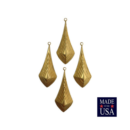 Raw Brass Raised Ribbed Pointed Pendant Drop (4) mtl065A