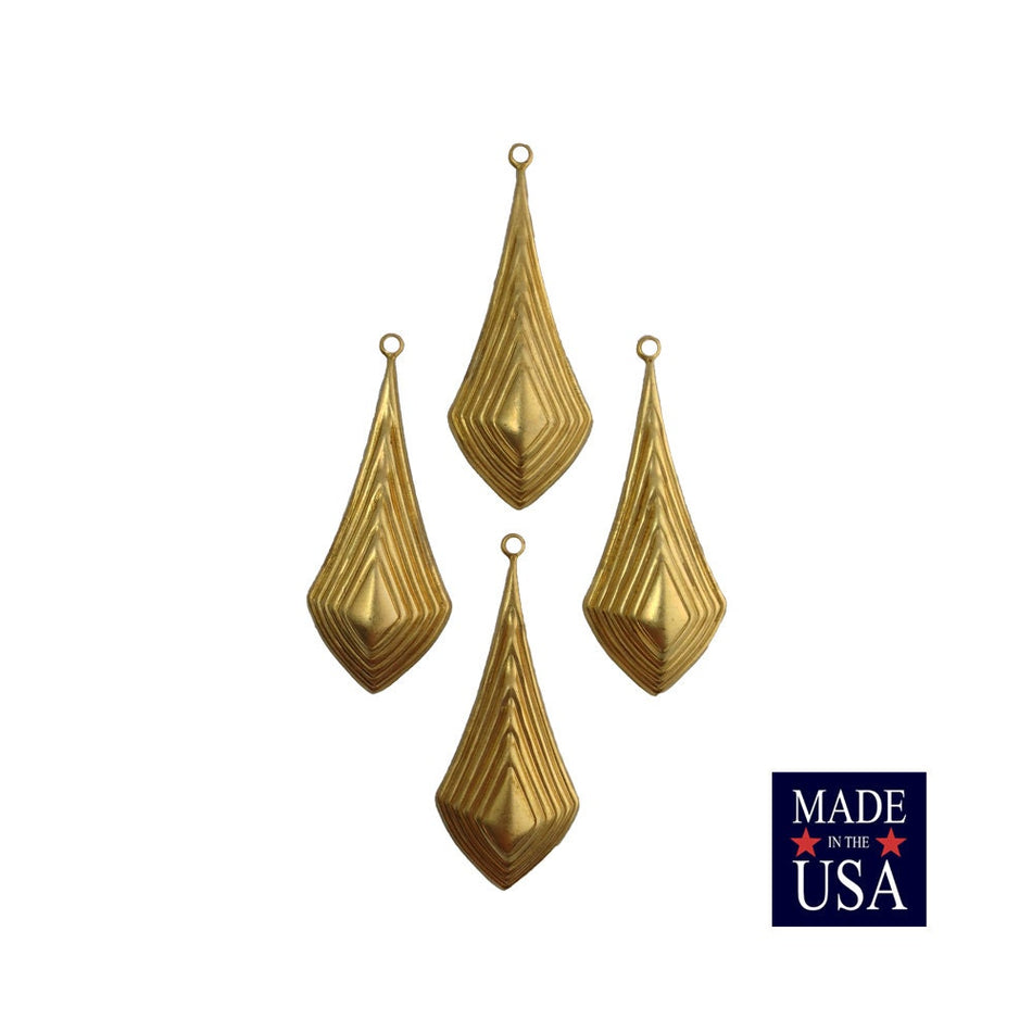 Raw Brass Raised Ribbed Pointed Pendant Drop (4) mtl065A
