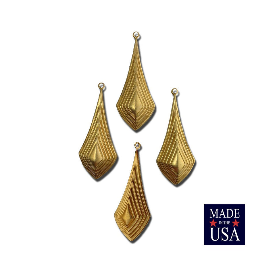 Raw Brass Raised Ribbed Pointed Pendant Drop (4) mtl065A