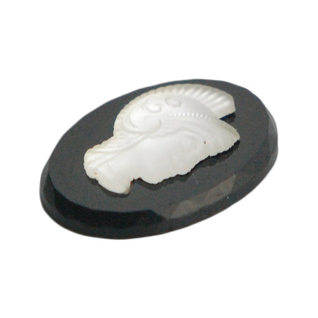 Vintage Black Glass with Frosted White Warrior Cameo 18x13mm (2) cab235A