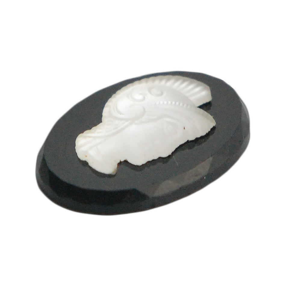 Vintage Black Glass with Frosted White Warrior Cameo 18x13mm (2) cab235A
