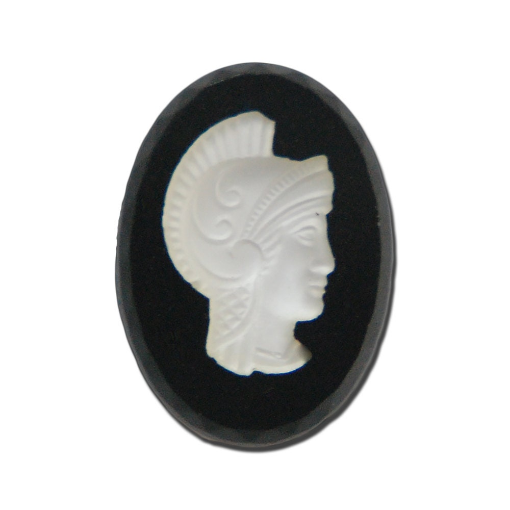 Vintage Black Glass with Frosted White Warrior Cameo 18x13mm (2) cab235A