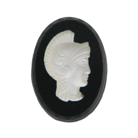 Vintage Black Glass with Frosted White Warrior Cameo 18x13mm (2) cab235A