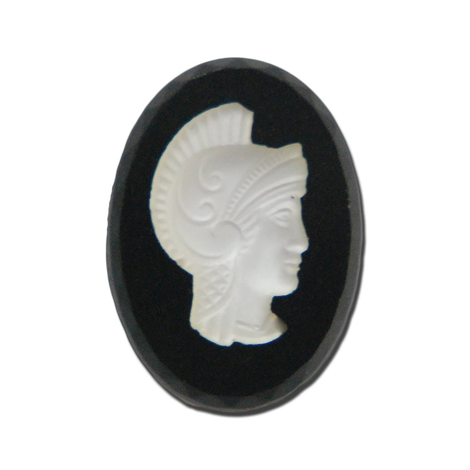 Vintage Black Glass with Frosted White Warrior Cameo 18x13mm (2) cab235A
