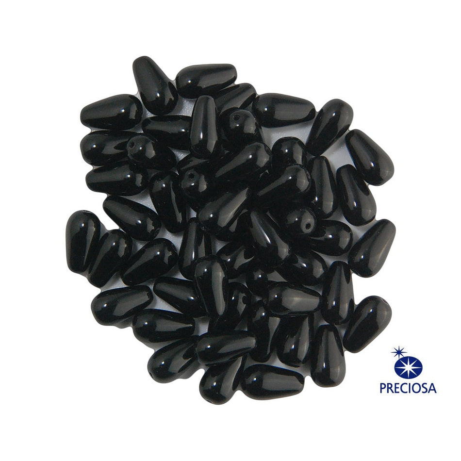 13x7mm Jet Czech Teardrop Glass Beads (20)