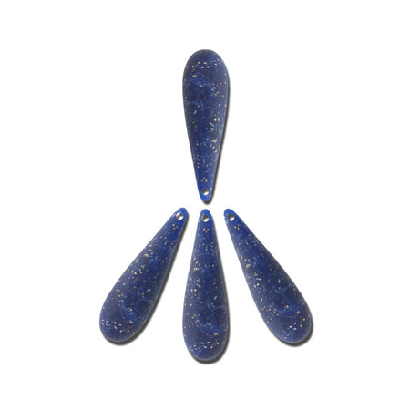 Vintage Acrylic Teardrop Beads Pendants Matte Lapis Blue White Sparkles 40x10mm (4) bds090A