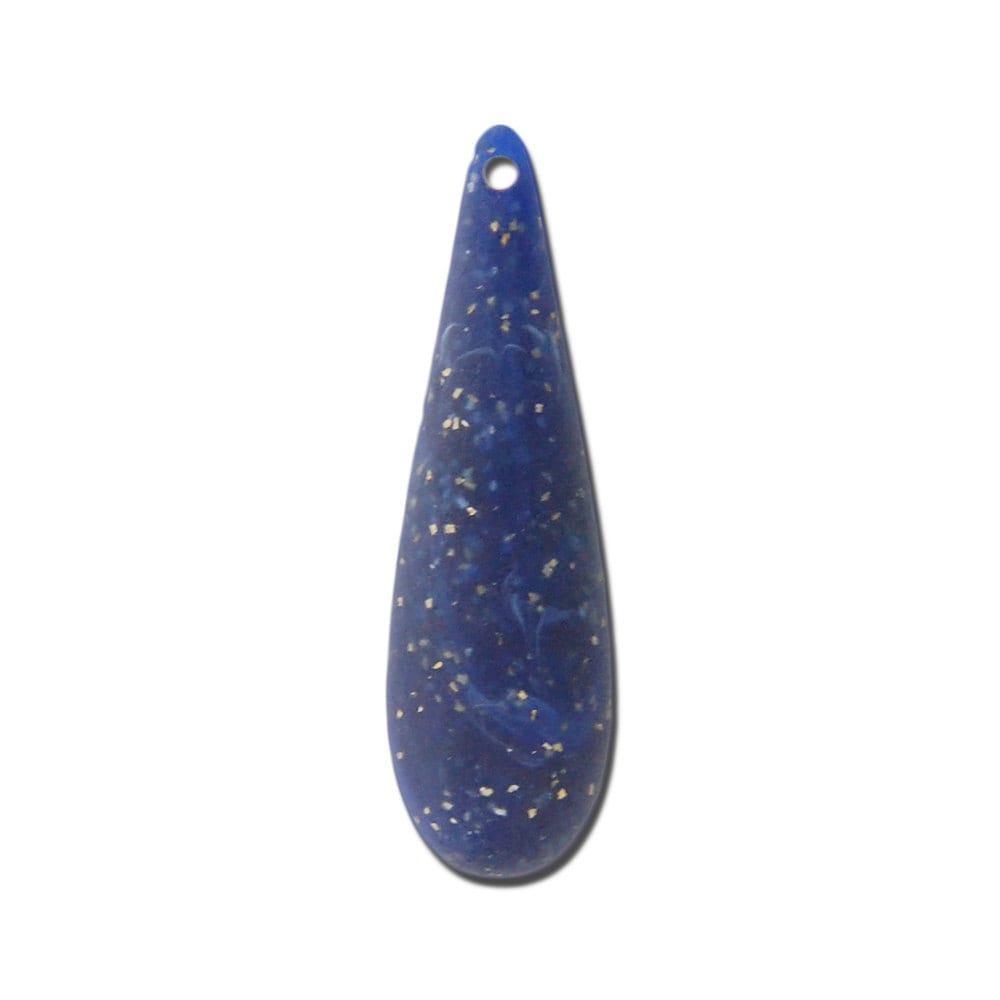 Vintage Acrylic Teardrop Beads Pendants Matte Lapis Blue White Sparkles 40x10mm (4) bds090A