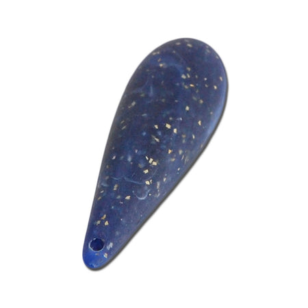Vintage Acrylic Teardrop Beads Pendants Matte Lapis Blue White Sparkles 40x10mm (4) bds090A
