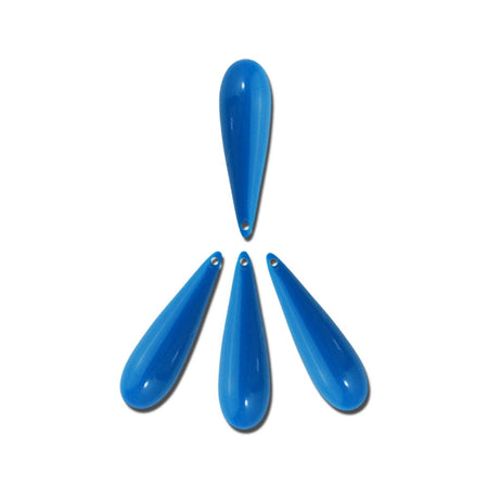 Vintage Acrylic Teardrop Beads Pendants Opaque Medium Blue 40x10mm (4) bds090J