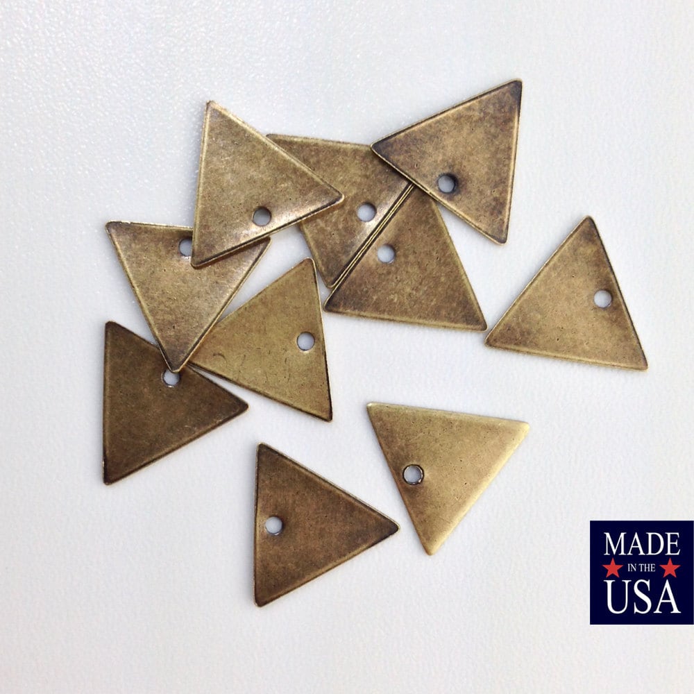 1 Hole Brass Ox Plated Triangle Connector Link Charms Drops 13mm (10) mtl147Q