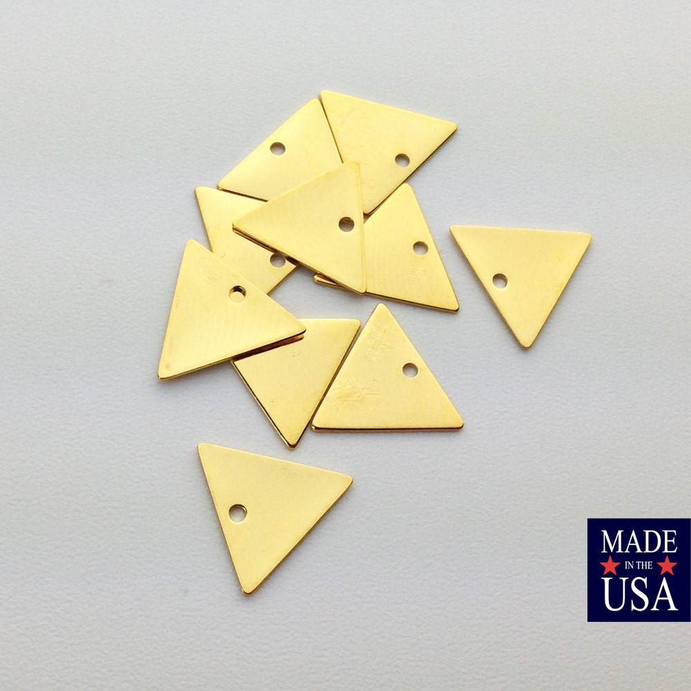 1 Bottom Hole Gold Plated Triangle Connector Link Charms Drops 13mm (10) mtl147R
