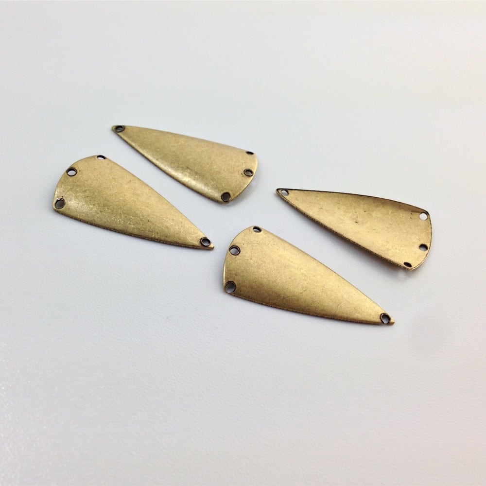 4 Hole Brass Ox Dapped Triangle Connector Pendants (4) mtl363C